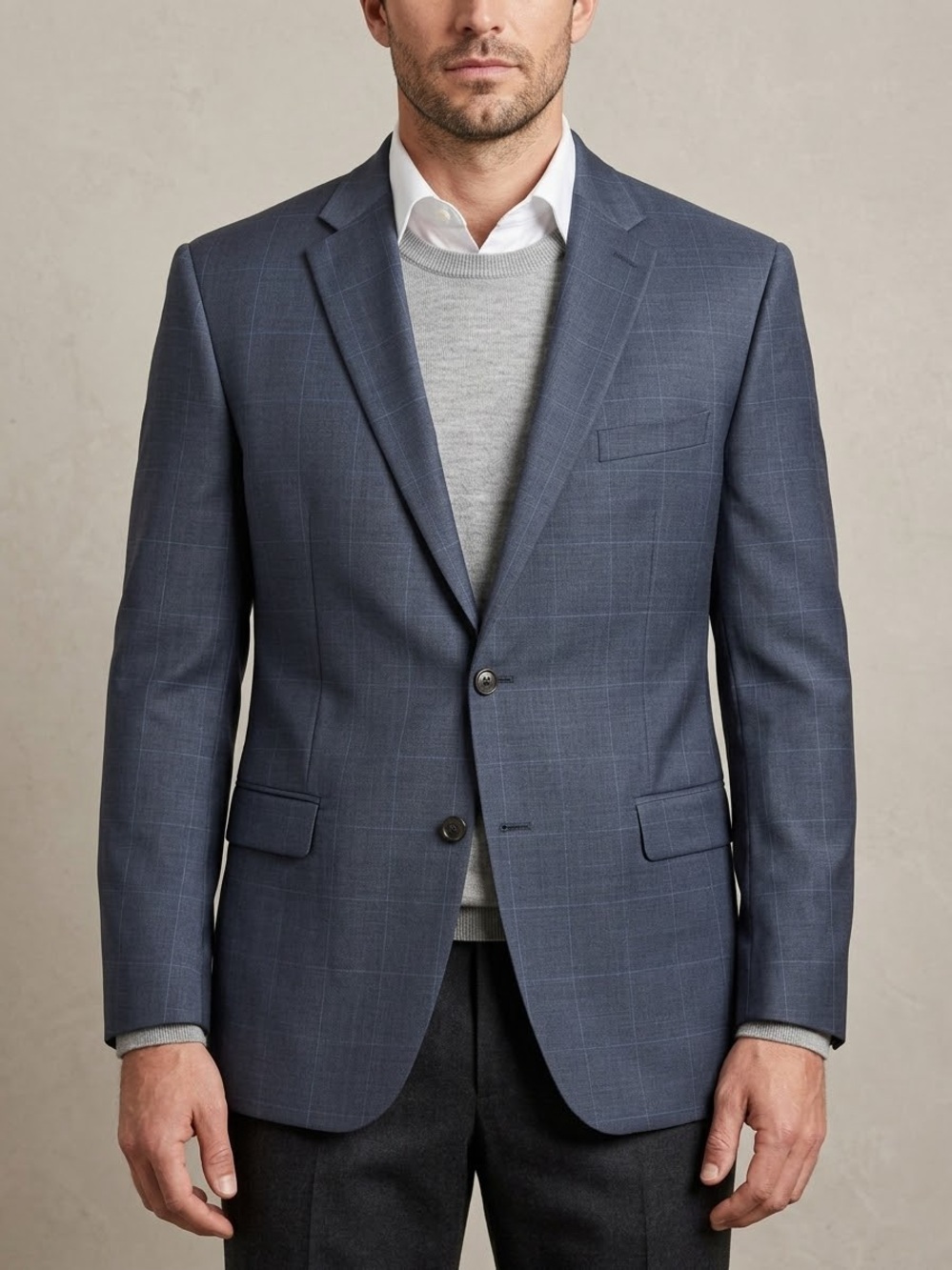 Ralph Lauren Lightweight Wool Blazer Size 46 Long Blue Windowpane Grid